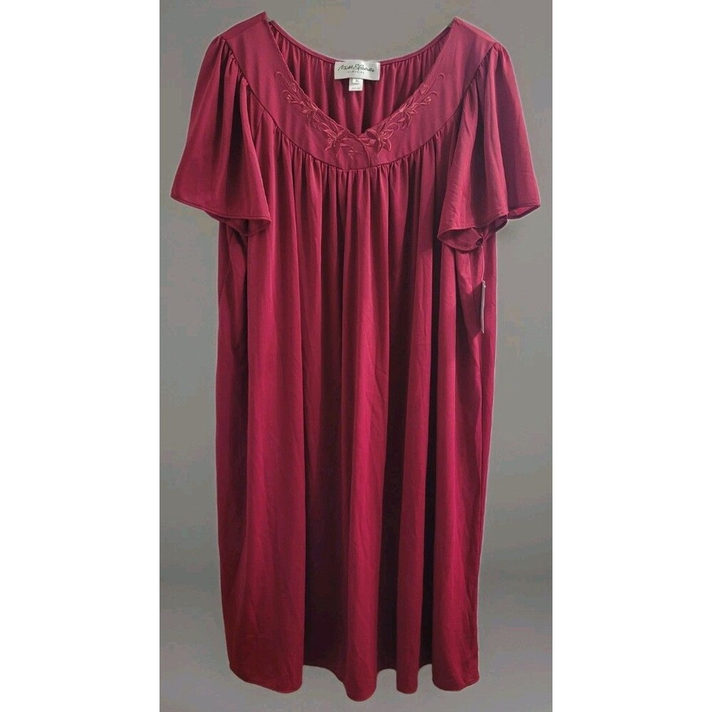Miss Elaine Classics XL Dark Cherry Flutter Sleeve Nightgown NWT Elegant Soft